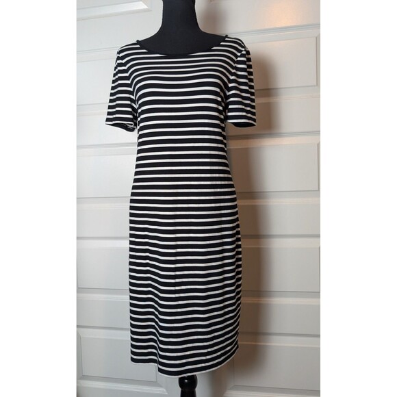 White House Black Market Size M Dress Striped Shift Stretch Casual Nautical - Picture 2 of 9